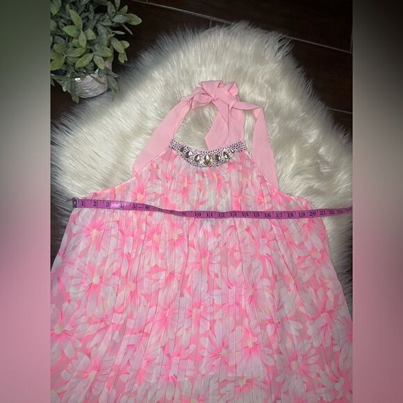 Victoria's Secret Pleated Slip Top Chemise pink Floral Print Rhinestone sz large - Picture 9 of 10